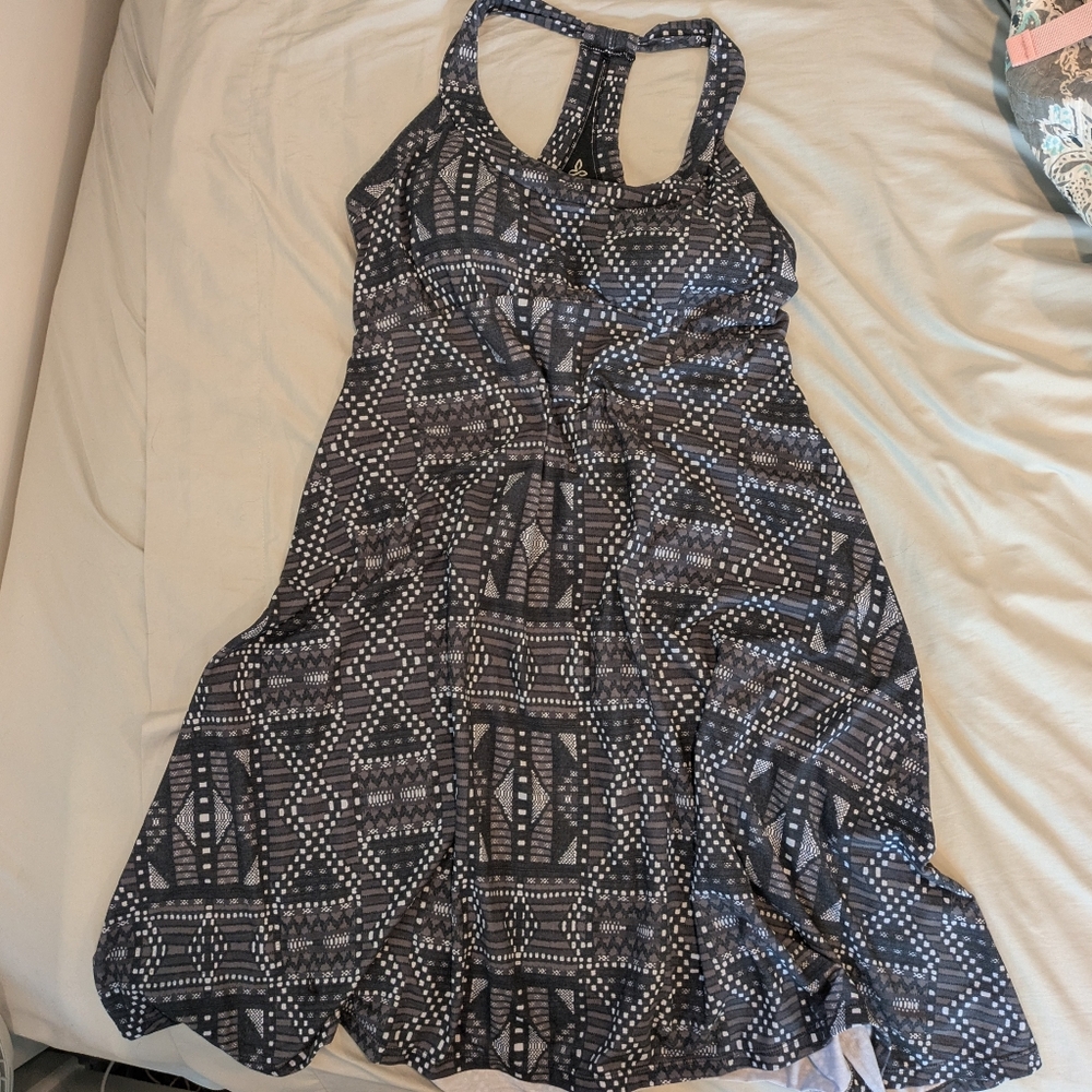 prAna Geometric Grey Racerback A-Line Dress